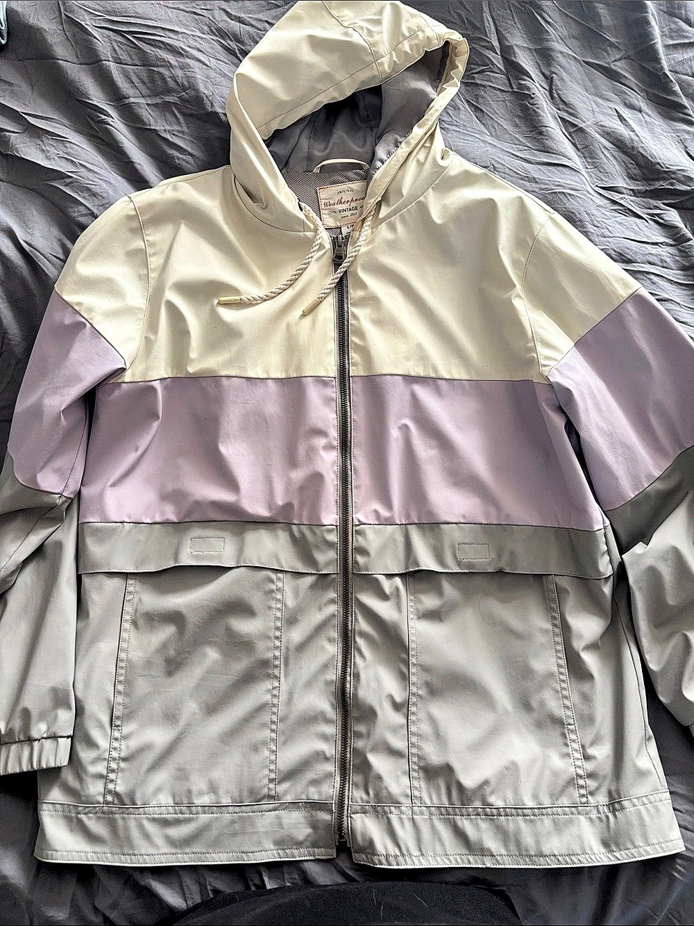 Weatherproof Vintage Ladies Rain Jacket Color Block Gray & Pink Large